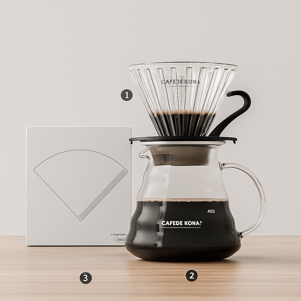 Kona Glass Coffee Brewer & Filter Set - PurelyTea