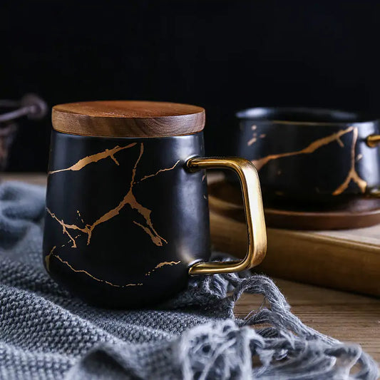 Marble Coffee Mugs Gold Inlay