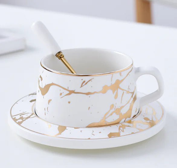 Marble Coffee Mugs Gold Inlay - PurelyTea