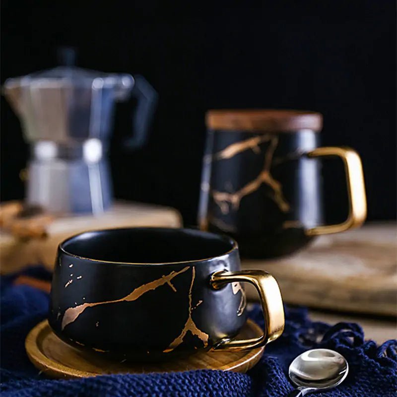 Marble Coffee Mugs Gold Inlay - PurelyTea