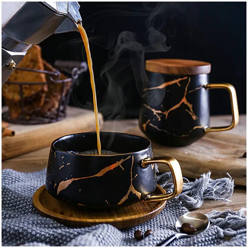 Marble Coffee Mugs Gold Inlay - PurelyTea