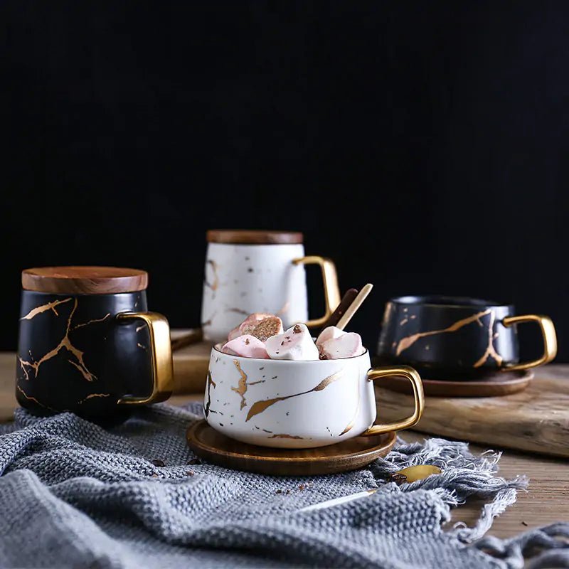 Marble Coffee Mugs Gold Inlay - PurelyTea