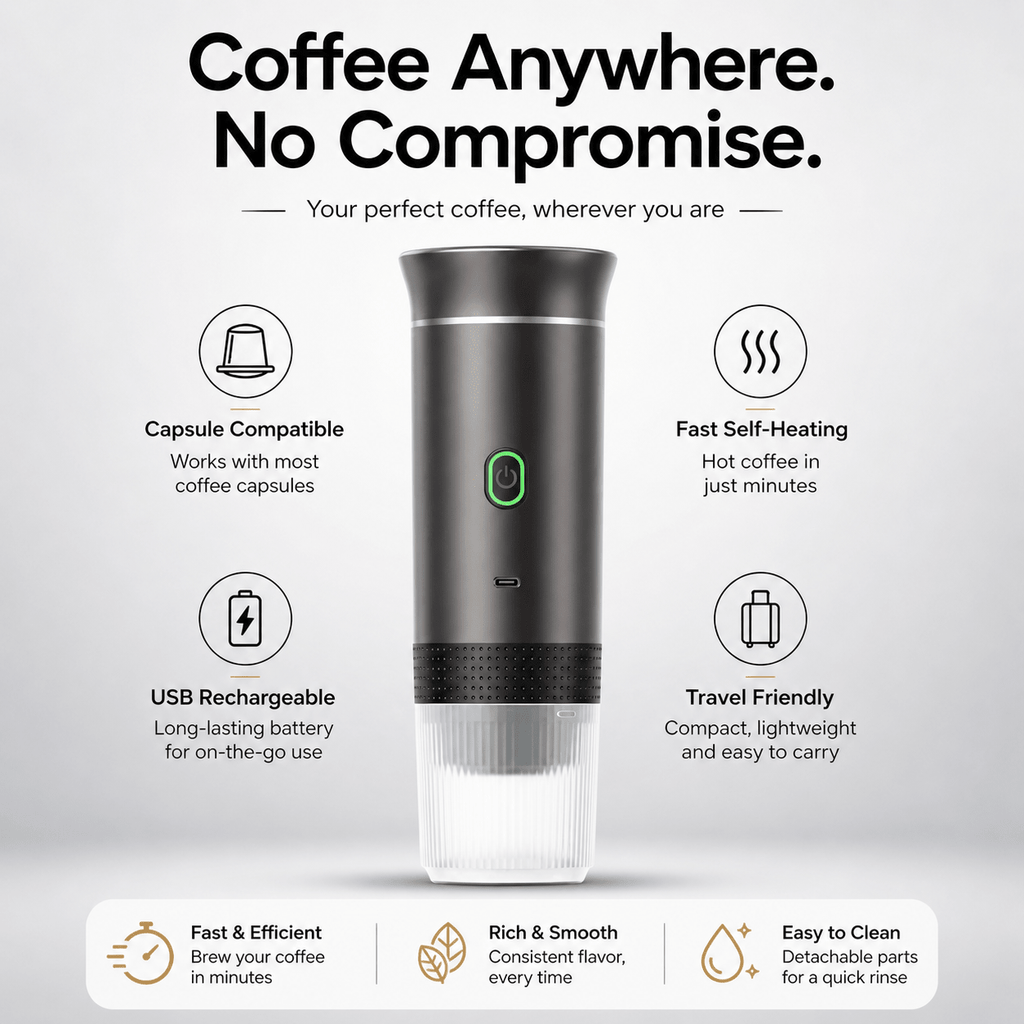 Portable Capsule Coffee Maker – Rechargeable Travel Espresso Machine – Camping & Office | PurelyTea - PurelyTea