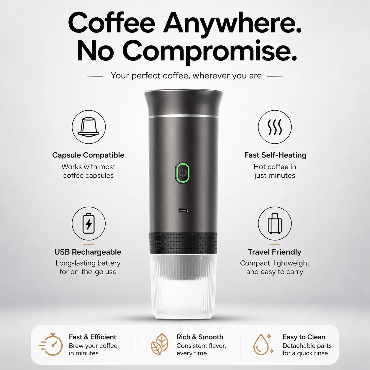 Portable Capsule Coffee Maker – Rechargeable Travel Espresso Machine – Camping & Office | PurelyTea - PurelyTea